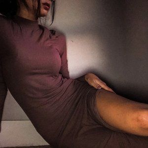 Tan High Neck Split Thigh Dress